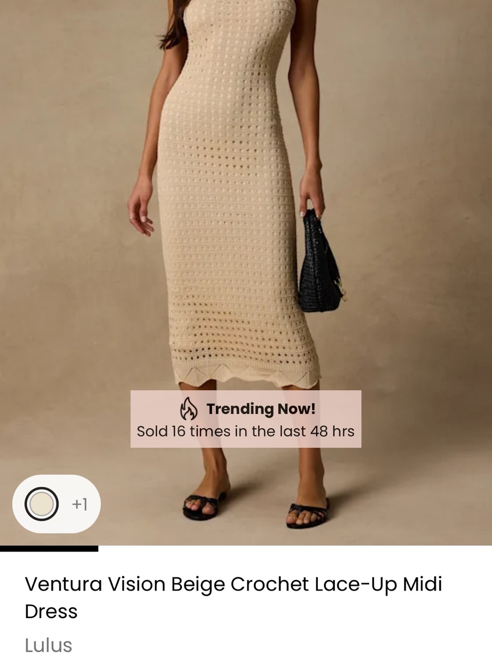 Lulu's Ventura Vision Beige Crochet Lace-Up Midi Dress